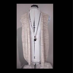 NWT XL Christopher & Banks Brown & White Cardigan pit-pit=23” length=28” C3069